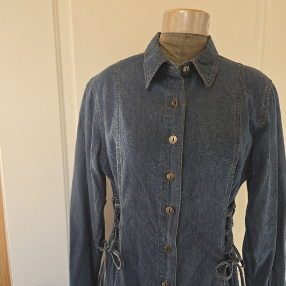Vintage Forenza Denim Western Long Sleeve Button Down Maxi Dress, SIZE 10 - Picture 6 of 16